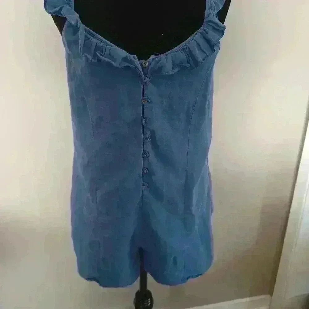 Zara Womens Blue Ruffled Tank Romper S